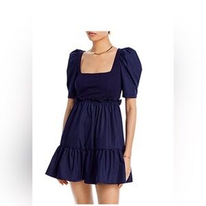 AQUA Women's Puff Sleeve Mini Dress Size S Navy